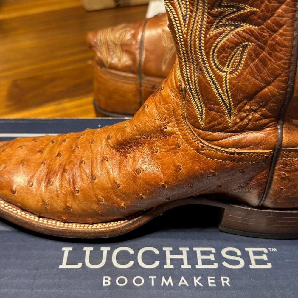 Lucchese Tan Ostrich Leather Western Boots - Picture 4 of 15